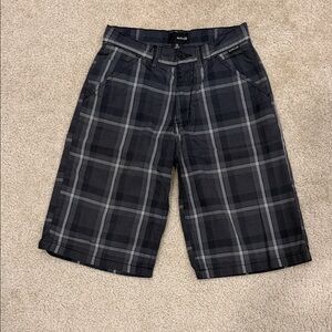 Hurley Men's Charcoal and Light Gray Plaid Shorts